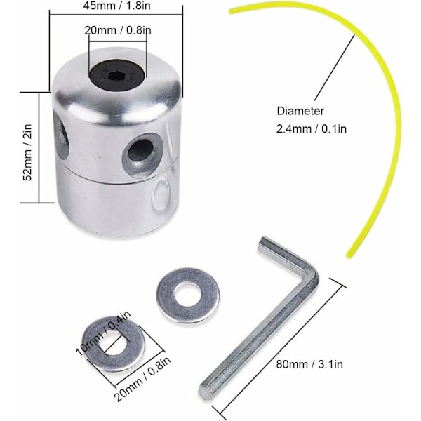 Aluminium Trimmerhoved Trimmerhoved Græstrimmerhoved Spole Universal Nylonsnorsæt til Benzinbuskrydder med 1 Snorspole + 8 Snore (Gul Ro