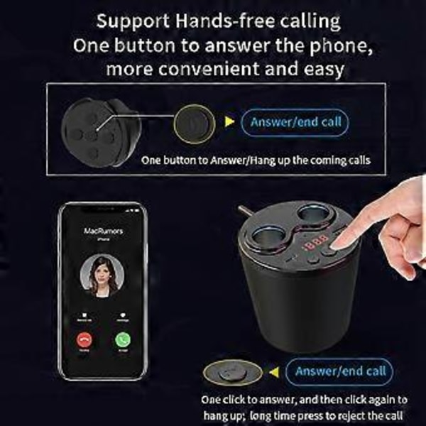 G63 Auton Bluetooth 5.0 FM Lähetin - Tupakansytyttimen Pistorasia PD Type C USB Laturi Musiikki MP3 Soitin TF Kortti Handsfree