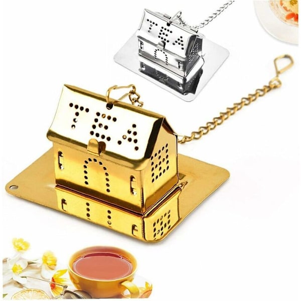 Te-infuser i rustfrit stål, te-si, genanvendelig løs te-filter, te-infuser med kæde, tehus - tilfældig farve - Fei Yu