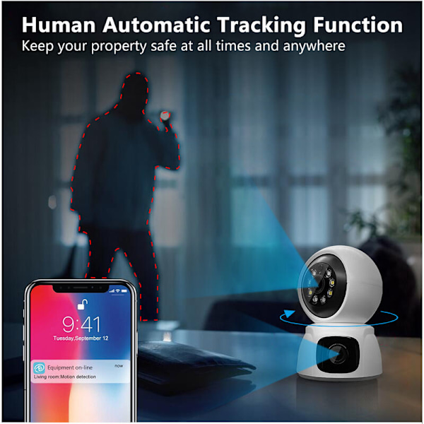 PTZ WiFi overvåkingskamera Dobbeltobjektiv 4MP Toveis tale Humanoid sporing Områdeovervåking Telefonovervåking