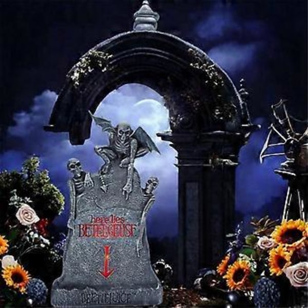 Halloween Lysande Spöke Rödbetsjuice Döskalle Gravsten Gård Trädgård Gräsmatta Skräck Atmosfär Ornament