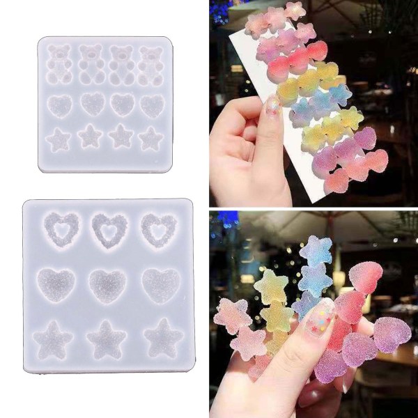 Creative Hairpin Resin Molds Cartoon Bear Star Heart Shaped Epoxy Mold Diy Craft Mould Hair Clips Silicone Mold For Women Girls Crafts Suppl