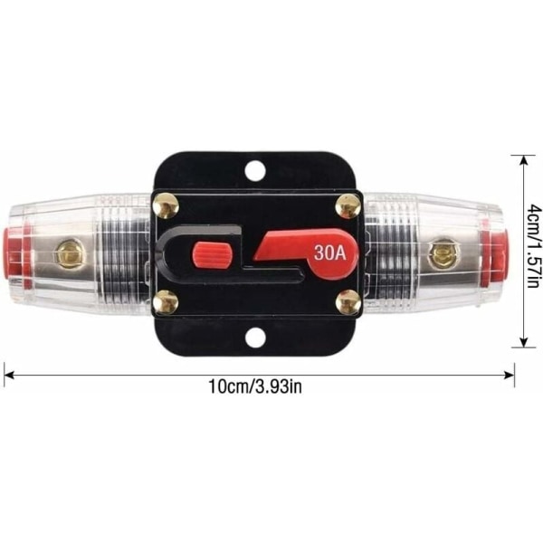 30A Automatisk Vandtæt Afbryder, 12V-24V DC Inline Sikringsholder, Manuel Nulstilling Afbryder Bilsystem Sikring, Inline Sikringsblok (30A)