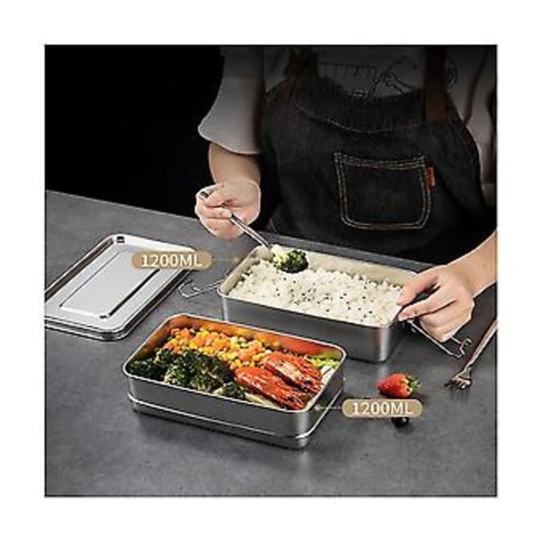 Less Steel Madkasse Dobbelt Lag Bento Studenter Madbeholder Snack Opbevaringsboks Anti-lækage Fr