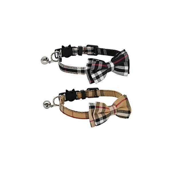 Halsband med fluga och klocka för kattungar och kattungar, justerbar från 7,8 till 10,5 tum (svart + brun)-Fei Yu