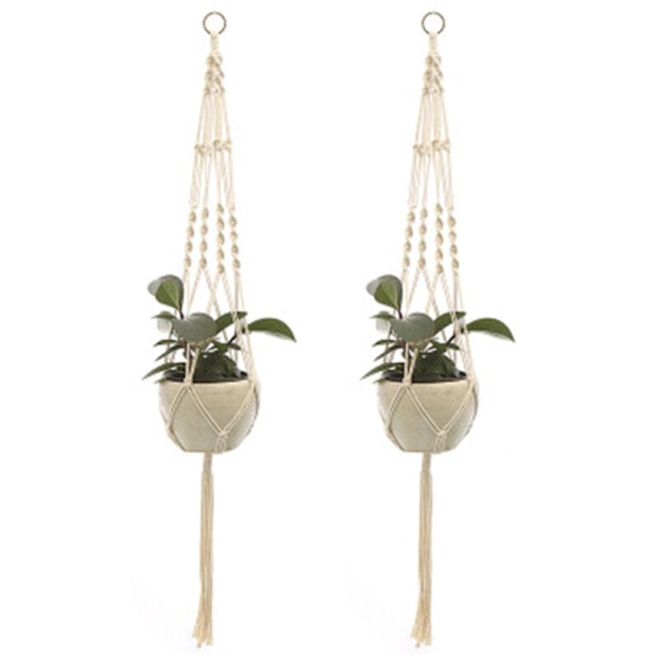 2 Pcs Macrame Plant Hangers Indoor Outdoor Hanging Planter Basket Cotton Rope Mesh Bag for Handmade Knitted Flower Pot