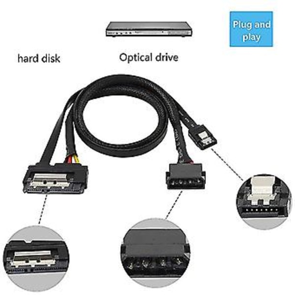 2 kpl Sata 6g datakaapeli, Sata 2-in-1 jatkojohto, lp4 Ide - Sata 15p Fe sarjaliitännällä A