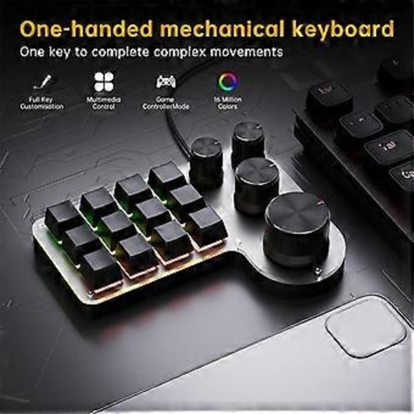 Mini Anpassat Tangentbord 12 Tangenter 4 Rattar RGB BT Mekaniskt Tangentbord Hotswap Programmering Makro Spelknappsats Svart