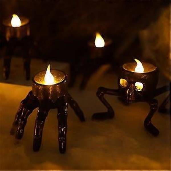 Halloween Skelett Handlampa, LED Elektronisk Ljusstake, Flamfri Ljusstake, Skräck Halloween Inredning A