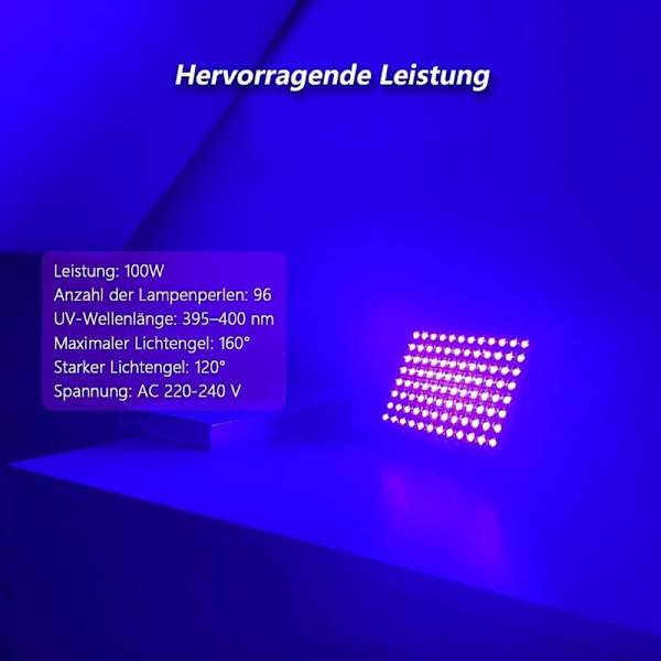 100W LED UV sort lys, kraftig UV-projektør, IP66, 395 UV-lampe nm til jul, Halloween-lysfest (2 pakker)