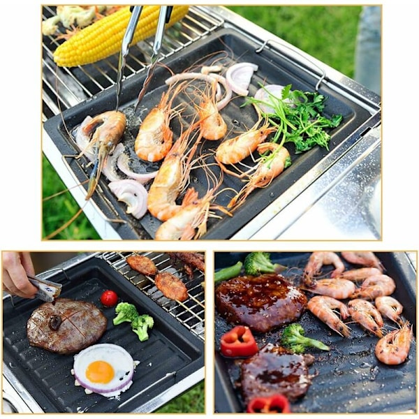 Grillpande i rustfrit stål, fødevaregodkendt, non-stick grillplade, bærbar grillplade
