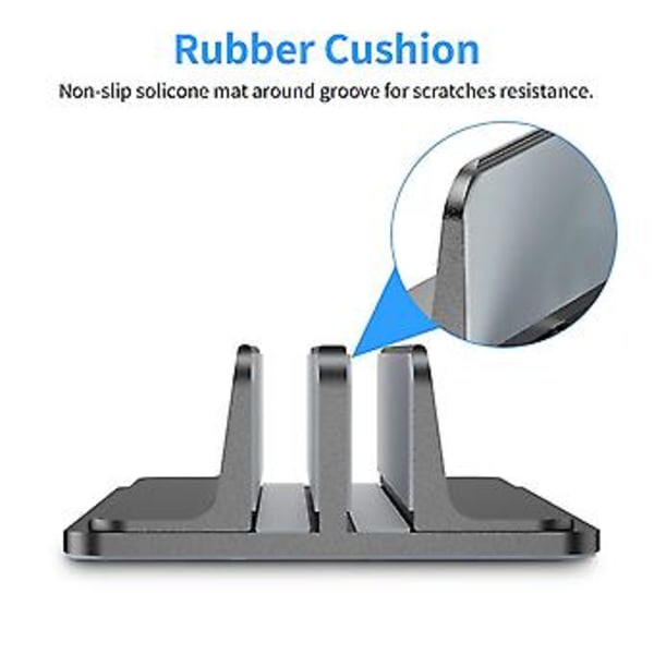 Dobbelt Vertikal Laptop Stand, aluminiumslegering Holder Grå