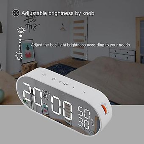 Spegelklocka Alarm Snooze 12/24 Digital Elektronisk Bordsensor