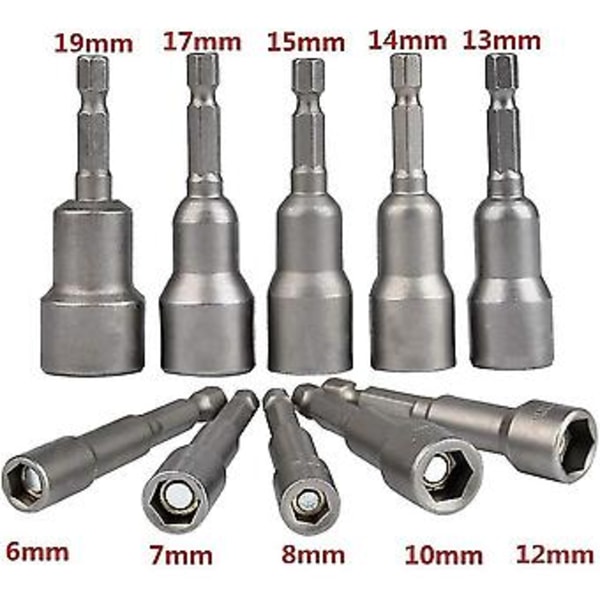 10 stk. magnetisk skruetrækkersokkel: Magnetisk bit til slagboremaskine 6-19 mm 1/4\" adapter sekskantbits