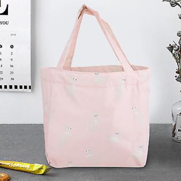 Vattentät Lunchväska i Canvas med Dragkedja Bärbar Väska Barn Lunchväskor (Rosa Björn)