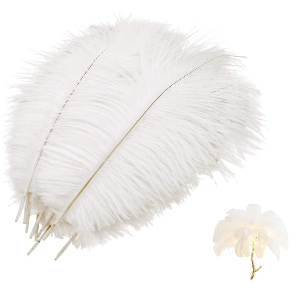 Mwoot 10 st naturliga strutsfjädrar, strutsfjäder plymer för bröllopsfest bordsdekoration (vit, 25-30 cm)