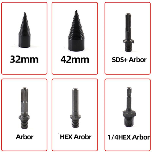 6 st 32/42mm träspräckningsborr och träspräckningsanordning med sprickande träbearbetningsverktyg.