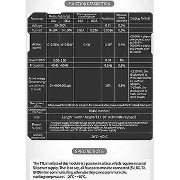 Pzem-004t 3.0 Version Kommunikationsmodul Ttl Modbus-rtu Ac Enkeltfase 100a (åben lukke Ct)