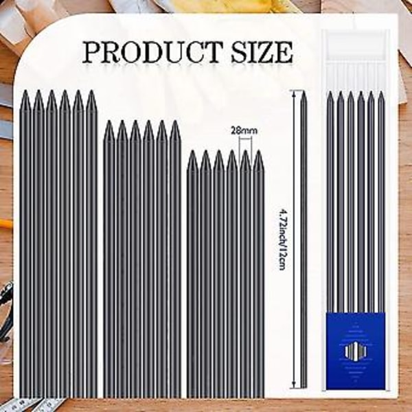 60 stycken 2,8 mm Solida snickarstift för träbearbetning, mekanisk penna för skrivning, ritning