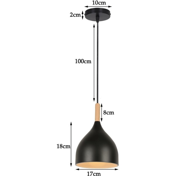 Modern Ceiling Pendant Light Metal Wooden Hanging Lamp Adjustable Chandelier Black