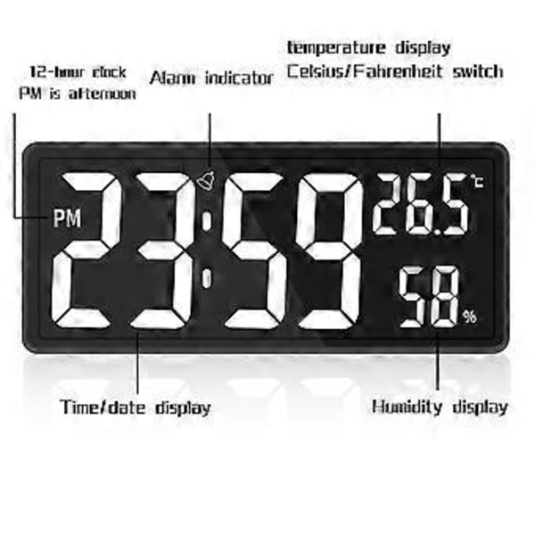 LED Digital Væg Ur, Ciffer Display, Indendørs Temperatur & Fugtighed, til Bondehus, Hjem, Klasseværelse, Kontor Grøn