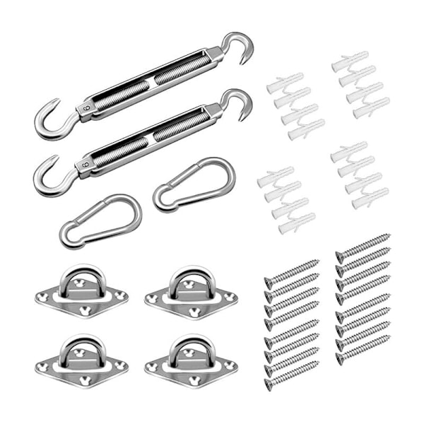 Solsejl fastgørelsessæt, rustfrit stål hardware tilbehør til firkantede, rektangulære og trekantede markiser (40 stk.)