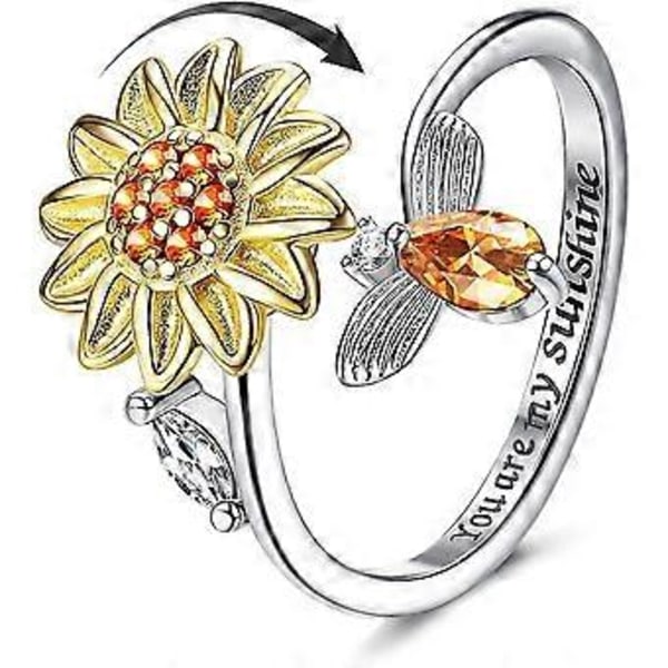 Antistressring Vitguldpläterad Öppen Justerbar Solros Bi Fjäril Antistressringar Set
