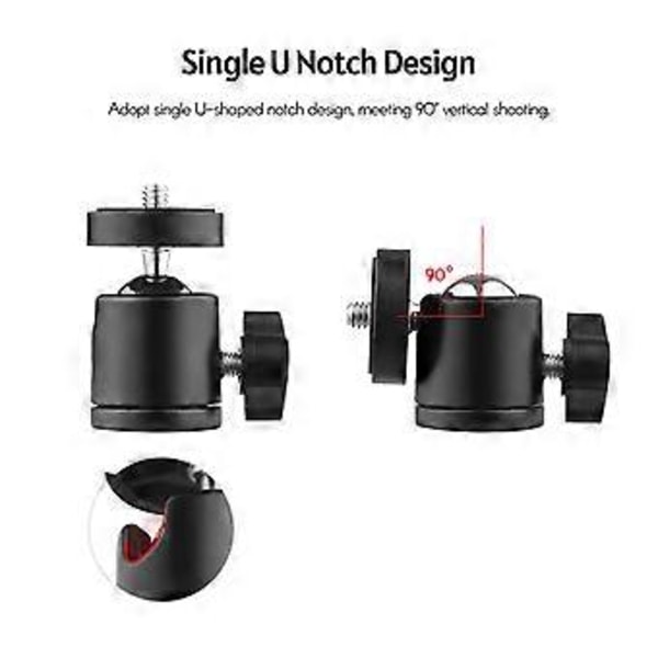 2st Mini Vridbart Kulhuvud Stativhuvud 360 Graders Roterande Monteringsbas Adapter med Universella 1/4 Tums Skruvfästen för DSLR ILDC Kamera DV Stativ Mono