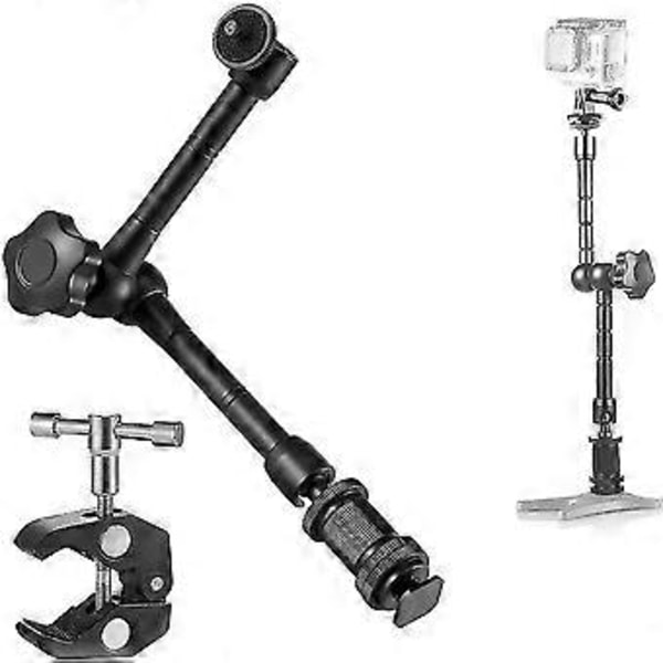 11 tommer Articulerende Friktions Magisk Arm & Stor Justerbar Super Klemme Tang Clip Med 1/4\" Og 3/8\" Gevind Til Dslr Kamera Rig, Lcd Skærm, Led Blitz