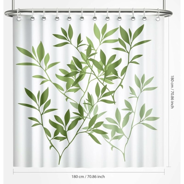Blade Bruseforhæng 180 x 180 cm Grønne Planter Badeforhæng Mug & Skimmelresistent Polyesterstof Badeforhæng med 12 Kroge