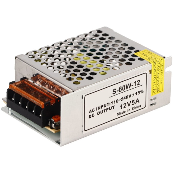 AC/DC spenningsomformer 5A 12V, universell regulert bryter strømforsyning for LED
