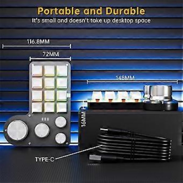Tilpasset Makrotastatur 12 Taster 4 Knotter Mini USB Mekanisk Tastatur Programmering Makro Gaming Tastatur Hvit