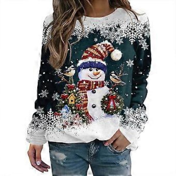 Jule sweatshirt til kvinder med snemand, 3D-printet sød hjort og snemand, sweatshirt med rund hals til kvinder, top MQ-295 M