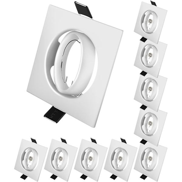 10x Moderna Gu10 Downlights för Tak. Fyrkantig Matt Vit Metallram