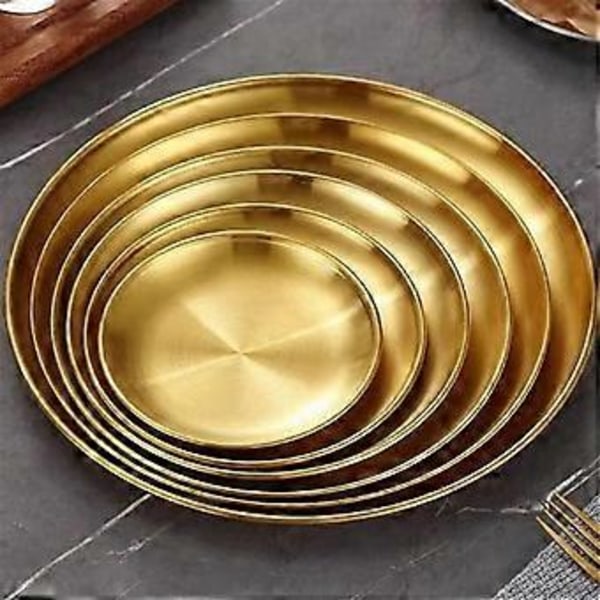 Rund tallerken i rustfritt stål, campingtallerkener, rustsikre, stablebare serveringstallerkener, 26 cm