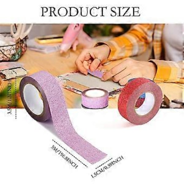 Washi Tejp Set, 12 Rullar Glitter Dekorativ Färgad Maskeringstejp för DIY Hantverk, Presentinslagning, Planerare, 1.5cm X 5m