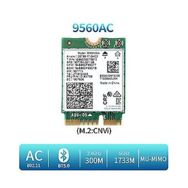 9560ngw Wifi +antenne 1730mbps Trådløs Ac 9560 Dual 2.4g+5g Bt 5.0 802.11ac M.2 Cnvi 9560