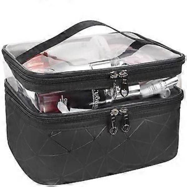 Makeup Taske Dobbelt Lag Rejse Kosmetik Taske Toilet Taske (sort)