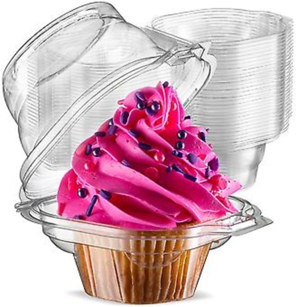 50 Individuelle Cupcake Beholdere - Stabelbare | Individuelle Cupcake Æsker | Kagefade | Simple Cupcake Æsker | Med Forbundet Lufttæt Dyb Kuplåg |