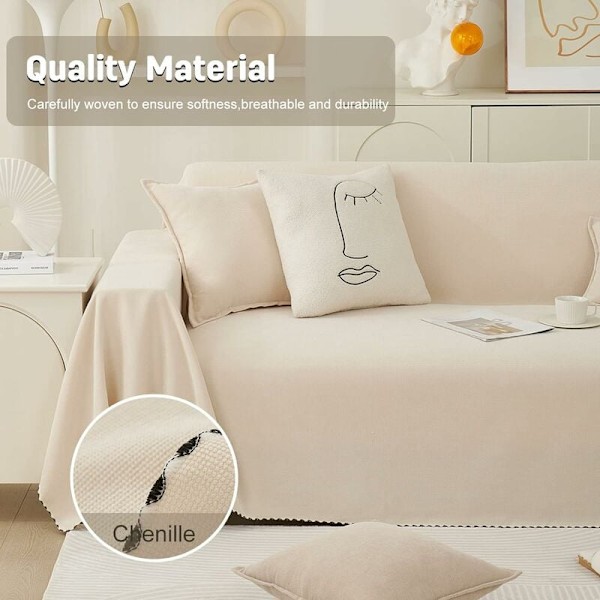 Stretchig sofföverdrag Soffa Handduk Dekoration Universell Fyr Säsonger Vävda Soffhandduk Soffa Skydd för Husdjur Barn 180 130cm-Beige