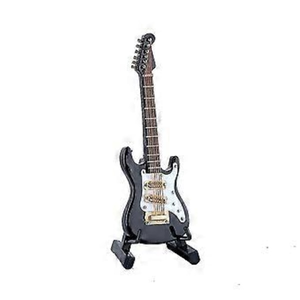 Miniature elektrisk guitar i træ med stativ og etui, mini musikinstrument, miniature dukkehusmod