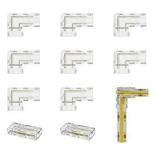 8mm COB-stik 8 stk. L-formet/hjørnestik, 2 stk. stik uden mellemrum til COB LED-striplys, IKKE til 10mm tapelys