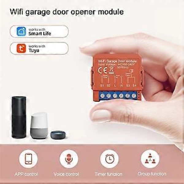 Tuya WiFi Garageportåbner Switch Fjernbetjening Trådløs Smart Garageport Timer Åbner Modul