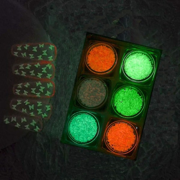 6p lysende neglepaljetter, 3d holografiske Halloween neglekunstpaljetter Farge Glitter Butterfly Glow In The Dark Nail Art-klistremerker for gjør-det-selv-nail