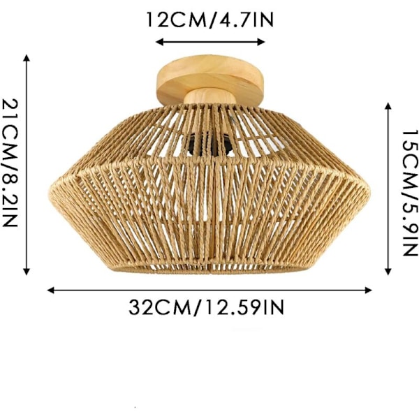 Rattan Flet Semi Flush Mount LED Loftslampe Dekorativ Loftslampe til Køkken Soveværelse Te Stue Familiebadeværelse-