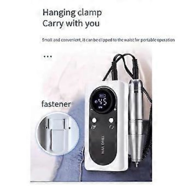 Elektrisk nagelfilmaskin med LCD-display, uppladdningsbar nagelfil, nageltillbehör, gelnagellacks slipmaskin, vit
