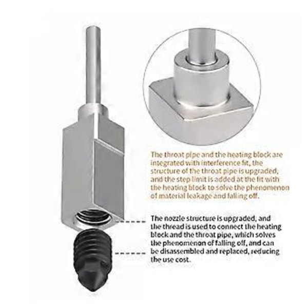 Opgraderet Hotend Kit til Bambu Lab X1 Varmeblok Varm Sektion Hærdet Stål Dyse 3D Printer Del Ekstruder Tilbehør