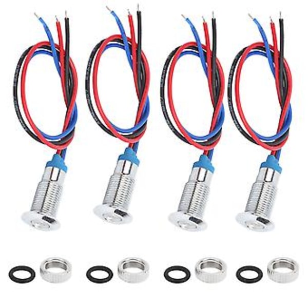 4 Set 8mm Förkopplade LED, 2-Färgs Röd & Blå, Vattentät, 36V Runda Metallampor, Gemensam Katod, Hållbar Utomhus- & Inomhusbruk