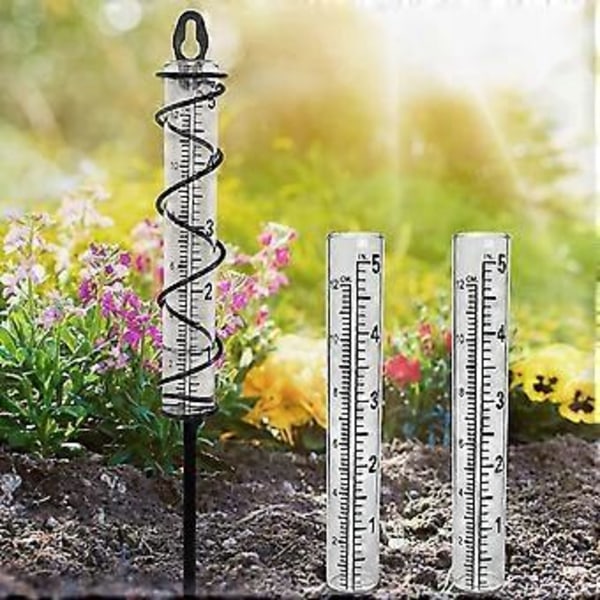 5 tommer Kapacitet Glas Spiral Regnmåler - 3 stk. 5 tommer Udskiftningsglas Regnmåler - Hængende Regnmåler - Have Regnvandsmåler Måling Med Metalramme