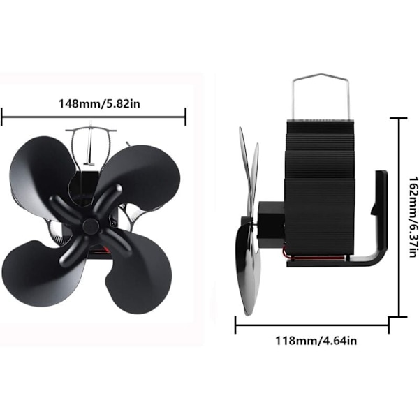 Varme drevet peisvifte 4 blader peisvifte, for vedovn/peis/gass/pellets/stokker